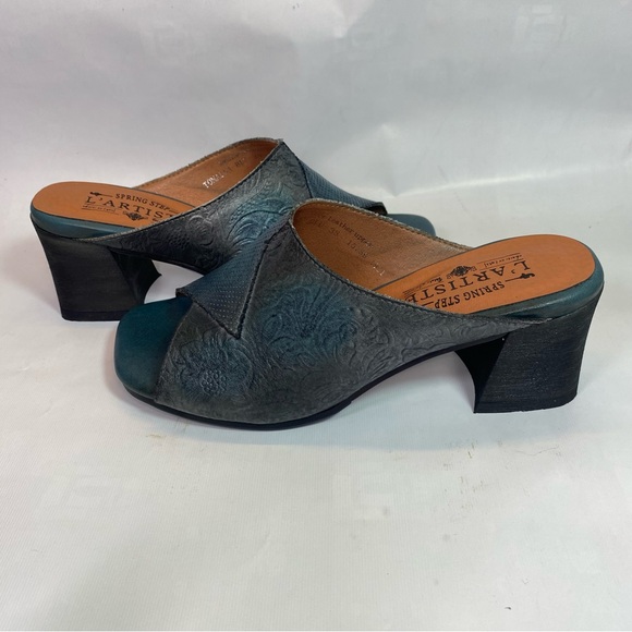 L’ARTISTE Tonalna Blu Leather Blue Sandals Block Heel Sandals Size 38 New/Box - Picture 2 of 7